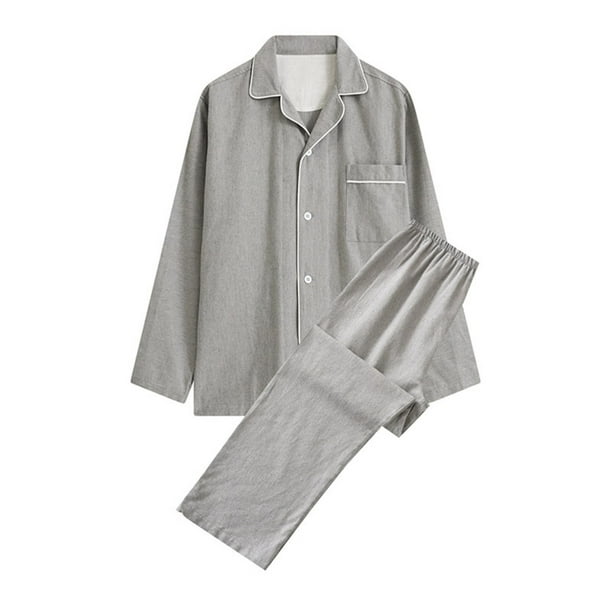Pijamas de manga larga para hombre, ropa de casa informal, pantalones y cuello vuelto