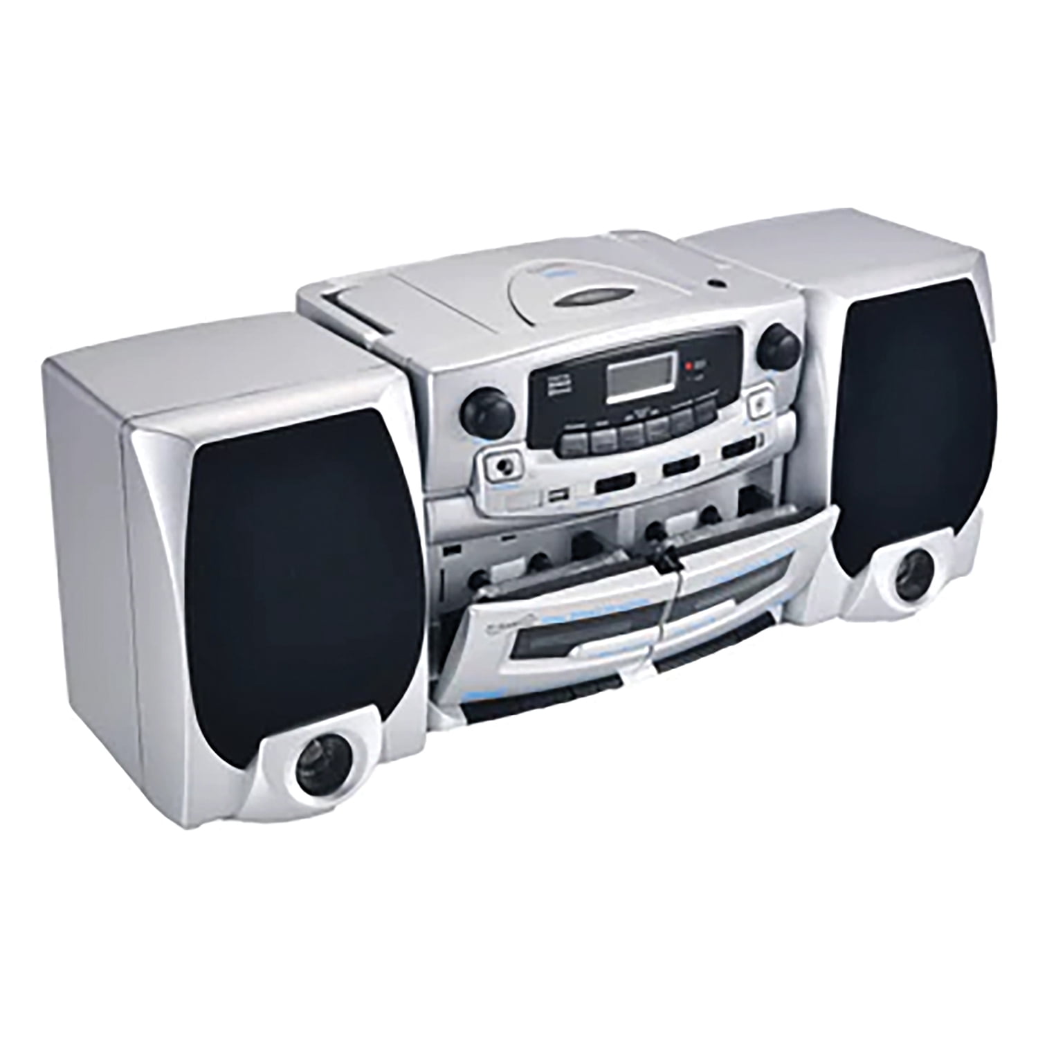 Supersonic 21-Watt Bluetooth Home Stereo System with Detachable Speakers, CD/Dual-Cassette Players, FM Radio, Mic Input, and Remote