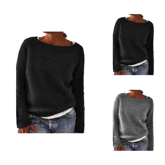 Women’s Pullover Sweater, Boat Neck Long Sleeve Knit Top, Lightweight Retro Style for Fall and Winter Wear