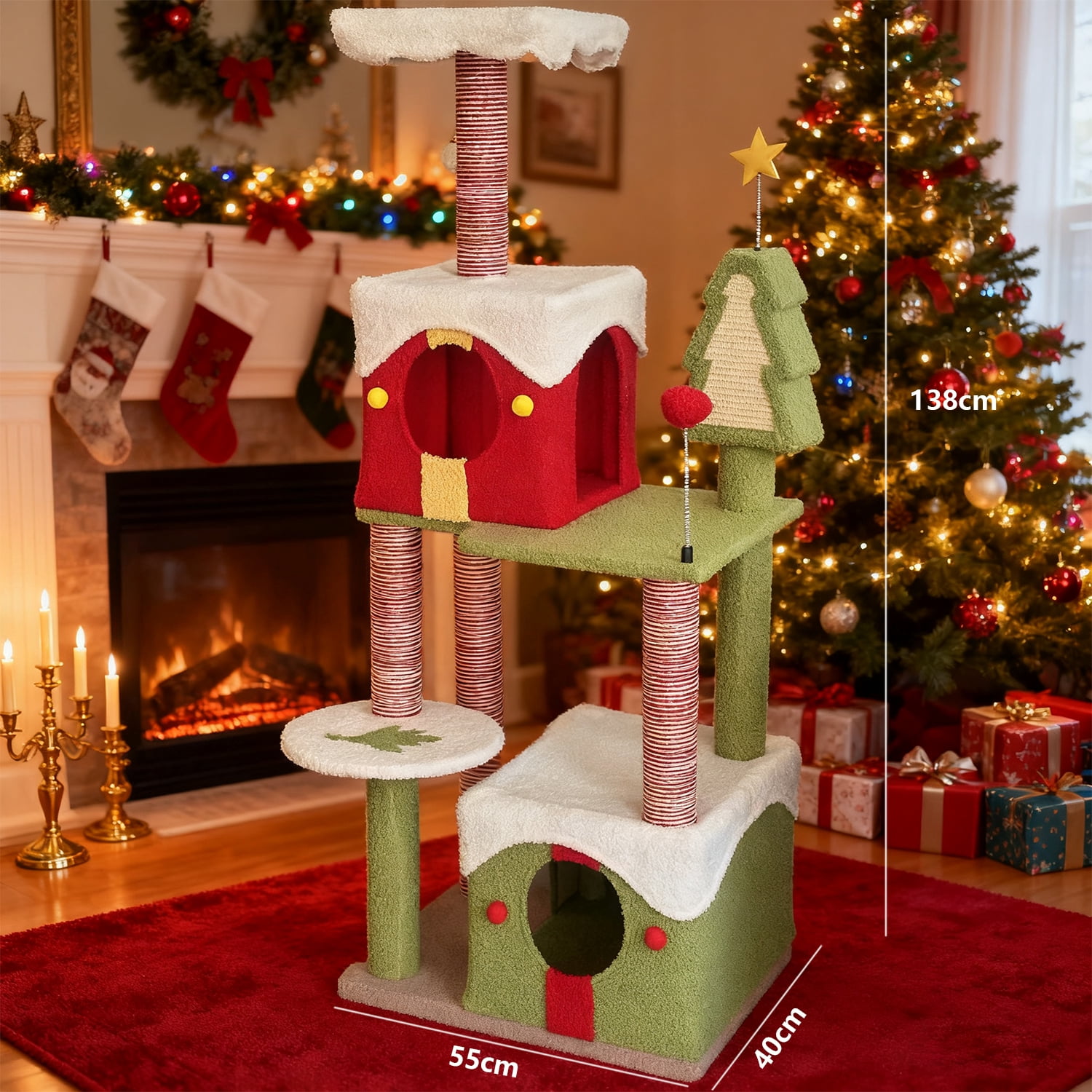 54 Inch Multi-Level Modern Cat Tree Sturdy Wooden Cat Tower with Spacious Condos Plush Perch Anti-Tipping Stability for Multiple Cats