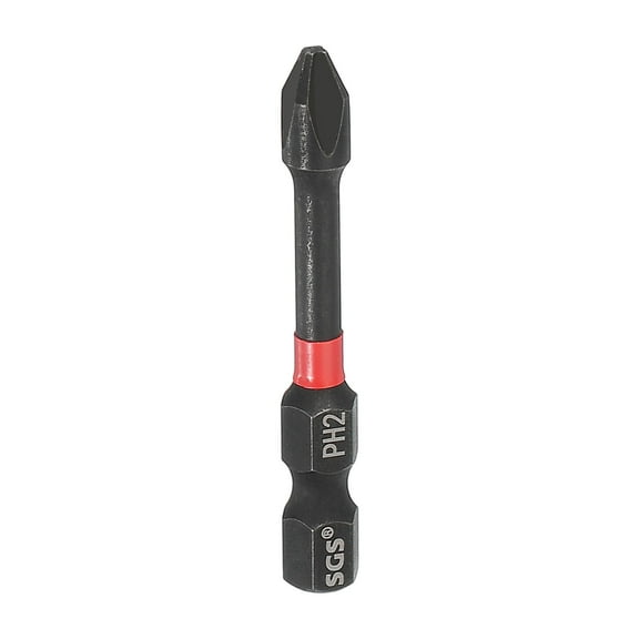 #2 Phillips Impact Screwdriver Bit PH2 1/4" Hex Shank 2" (50mm) Long Magnetic Cross Head Drill Bits S2 Steel Industrial Screw Driver for Impact Power Drivers, Black/Red