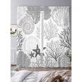 thumbnail image 3 of Grey Coastal Sheer Curtains 84 Inch Length 2 Panels Set, Ocean Coral Starfish Shell Modern Sea Voile Window Treatment Rod Pocket Curtains Sheers Drapes for Bedroom/Living Room/Kitchen 52"x84"x2, 3 of 7