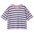 thumbnail image 3 of Womens Oversized Striped T-Shirts Summer Casual Color Block Short Sleeve Tops Y2K Drop Shoulder Workout Tops(Purple,S), 3 of 3