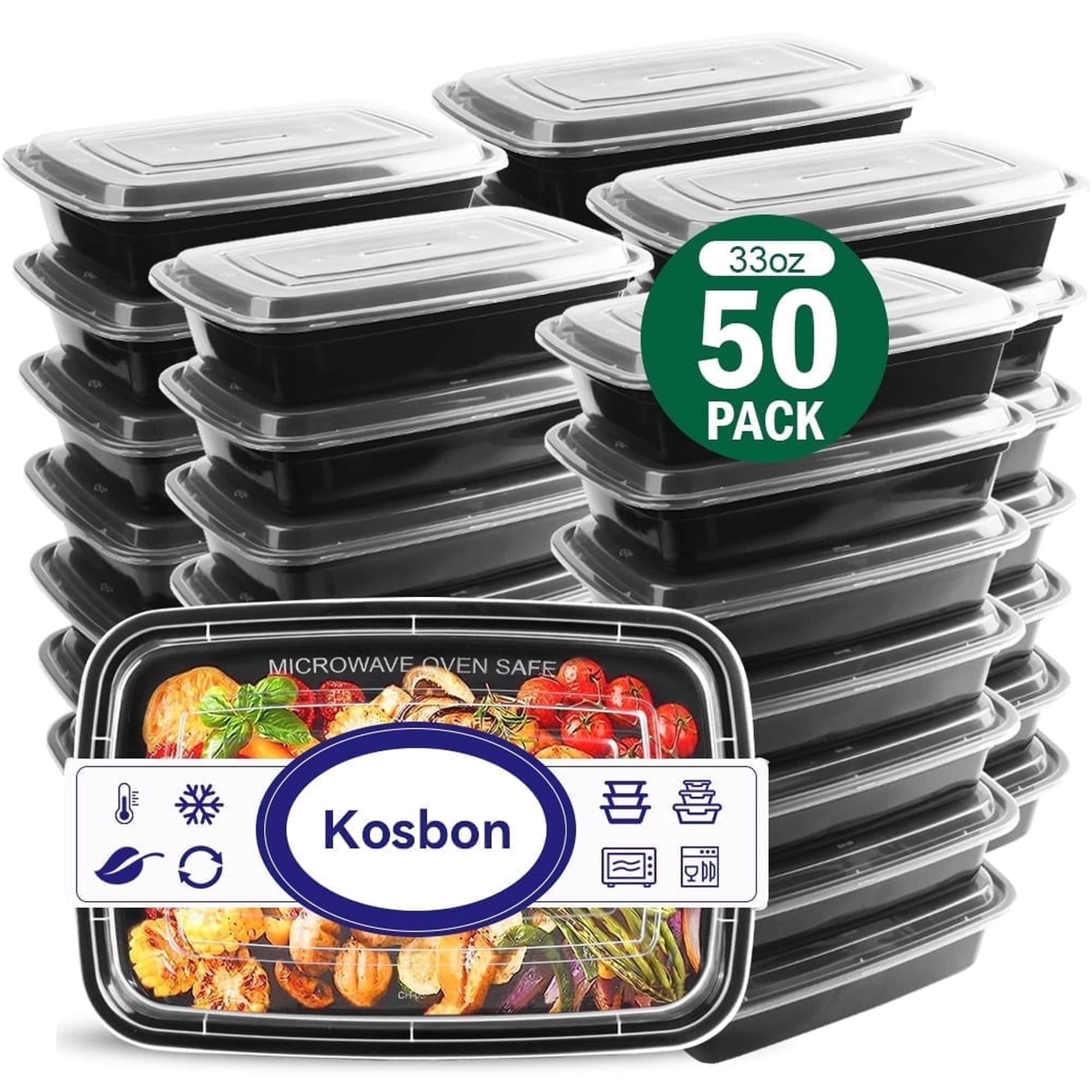 Meal Prep Containers, 50 Packs Plastic Food Storage Containers with Lids, 32oz Bento Box Reusable, To Go Containers Disposable, BPA Free