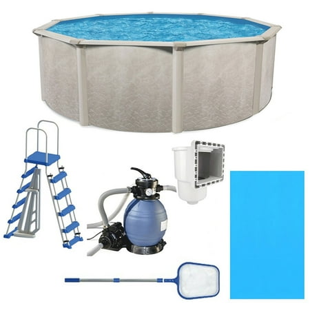 Aquarian Phoenix 18' x 52" Steel Frame Above Ground Swimming Pool, Pump and Ladder Kit with Sand Filter, Pool Liner, Skimmer, and Cleaning Accessories