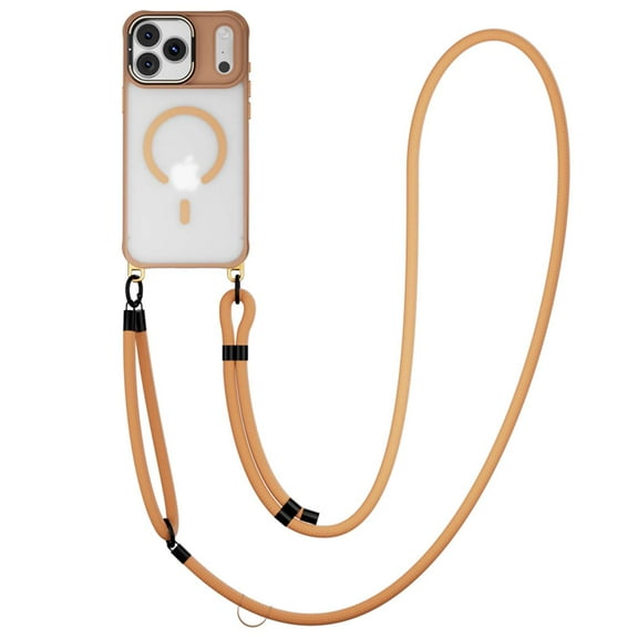 Allytechgroup iPhone 16 Pro Max Case with Crossbody Shoulder Strap, Compatible with Magsafe Matte Back Cover Camera Lens Kickstand Shockproof Translucent Case for iPhone 16 Pro Max, Khaki