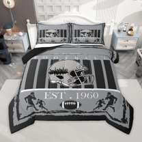 Homewish Boys Ball Game Full Size Comforter Sets,Las Vegas American Ball Game Bedding Comforter Set,Gray Black Bedding Sets For Kids,Luxury Bedroom Decor Reversible,3pcs