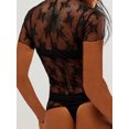 thumbnail image 5 of Elippeo Women Lace Top, Crew Neck Short Sleeve See-through Summer Sheer T-shirt Clubwear, 5 of 6