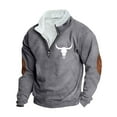 thumbnail image 2 of PNTUTB Mens Quarter Zip Fleece Stand-up Collar Pullover Retro Bullhead Print Casual Long Sleeve Comfort Sweatshirt, 2 of 5