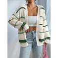 thumbnail image 6 of Women'S Open Front Colorful Striped Drop Shoulder Oversized Cardigan Sweater Green M, 6 of 8