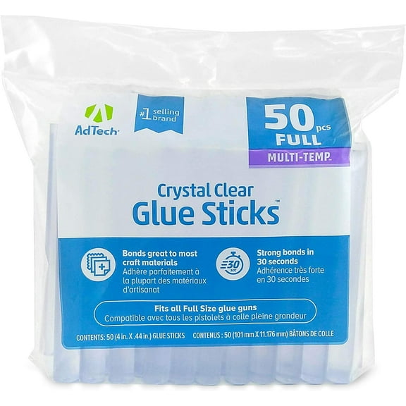 AdTech Full Size Hot Glue Sticks, 4-Inch, 50-Count | Multi-Temp for High & Low Temp Glue Guns | Strong Bond for Crafts, DIY & Repairs | Made in the