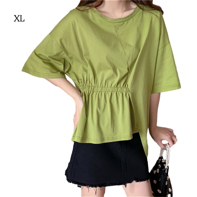 Camiseta casual de mujer con cuello redondo, media manga, blusa suelta irregular para chica superior sidaley AP001742-06