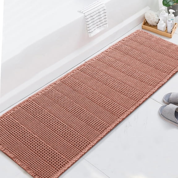 Upgraded Waffle Runner Rug Super Absorbent Bathroom Mat Non Slip Bath Rug for Bathroom Floor Machine Washable Dry Fast, Soft Pink, 24" x 72"