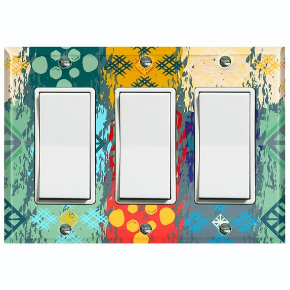 Metal Light Switch Plate Cover Colorful Ethnic Aztec Tribal Patch Pattern SFR049
