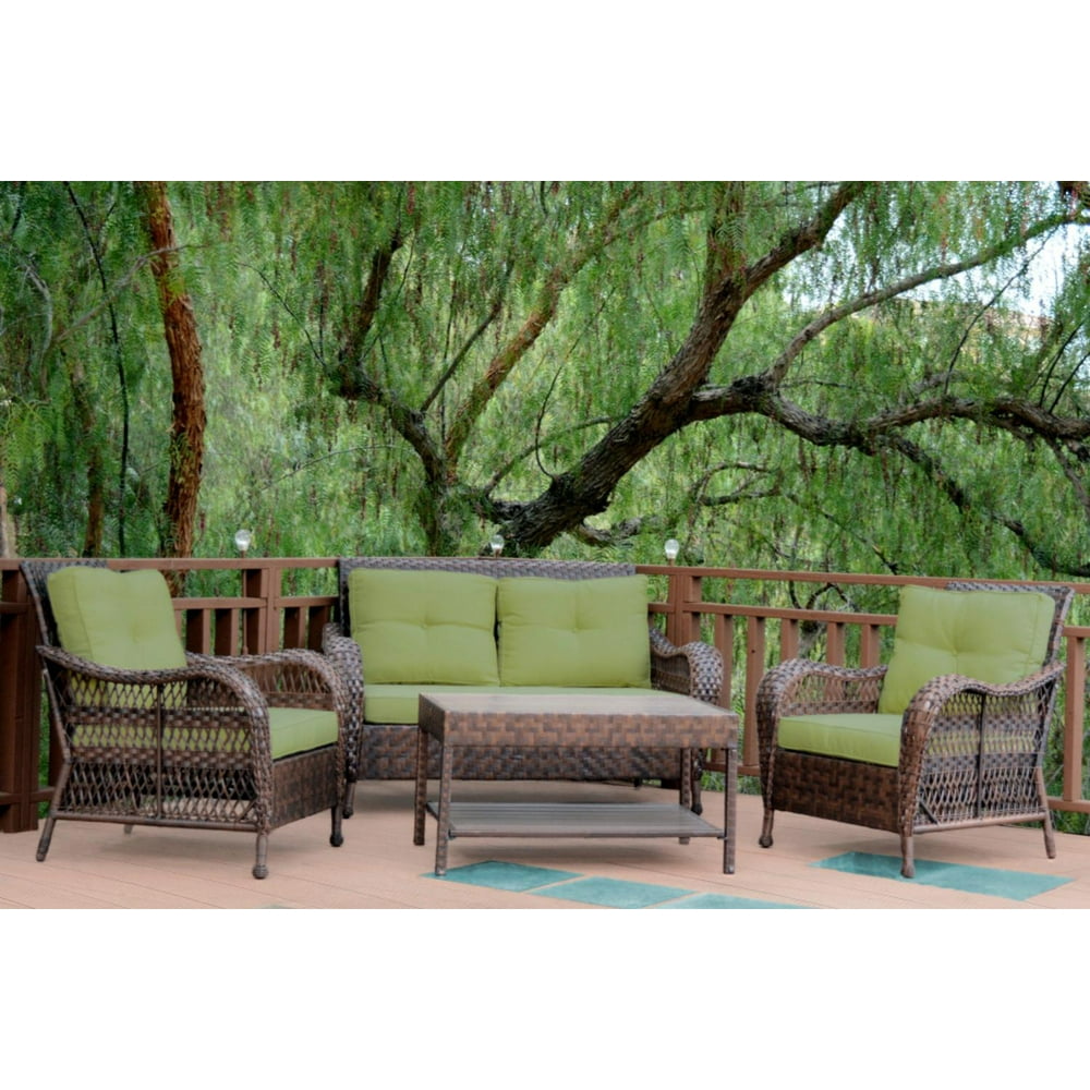 4-Piece Espresso Resin Wicker Outdoor Patio Conversation Furniture Set