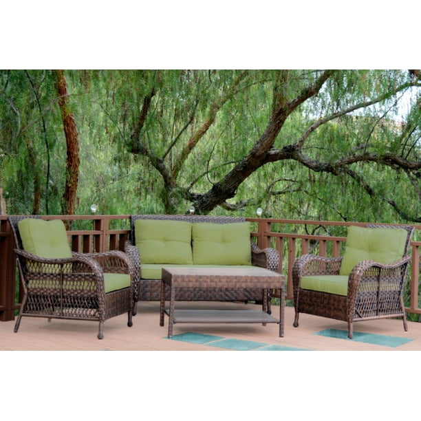 4-Piece Espresso Resin Wicker Outdoor Patio Conversation ...