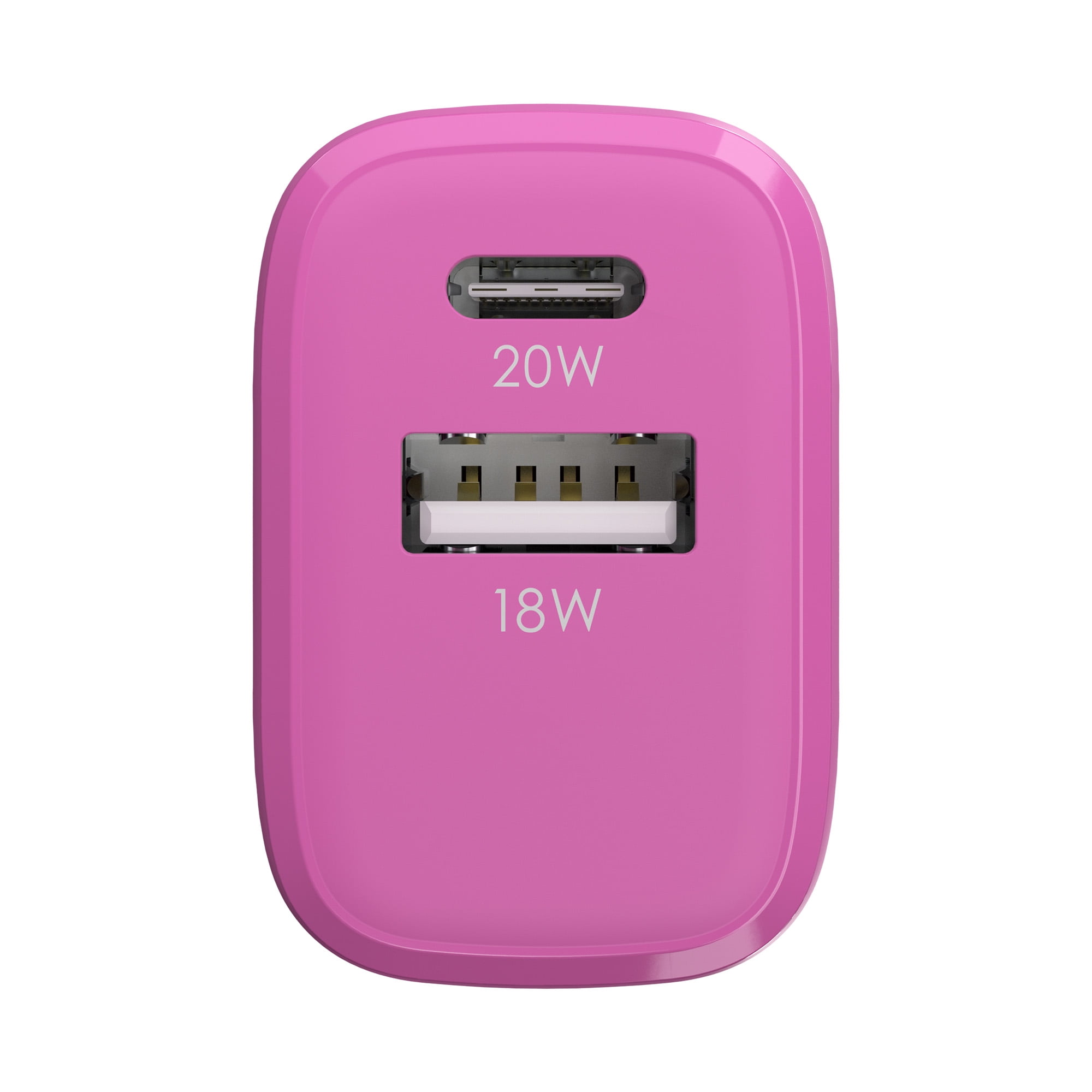 Powertek 20W USB-C PD + USB-A Dual Port Wall Charger, Carbon Design, Pink