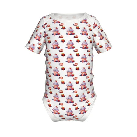 

Coaee Strawberry Blueberry Cream Cake for Soft Baby Short-Sleeve Bodysuit Baby Climbing Clothes Baby Girls Boys Bodysuit Romper-18 Months