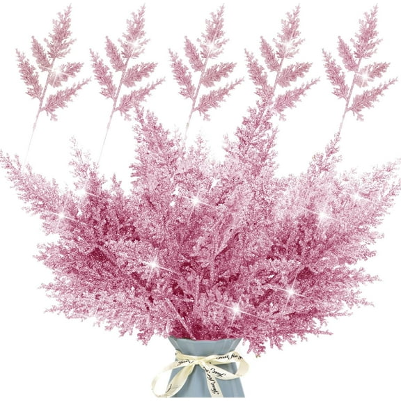 Set of 24 Glitter Artificial Pine Needles Branches 12.4" Sparkle Christmas Tree Pick Decorations Sprays Cedar Leaves Stems Twigs Winter Flower Arrangement Xmas Holiday Décor Tree Fillers