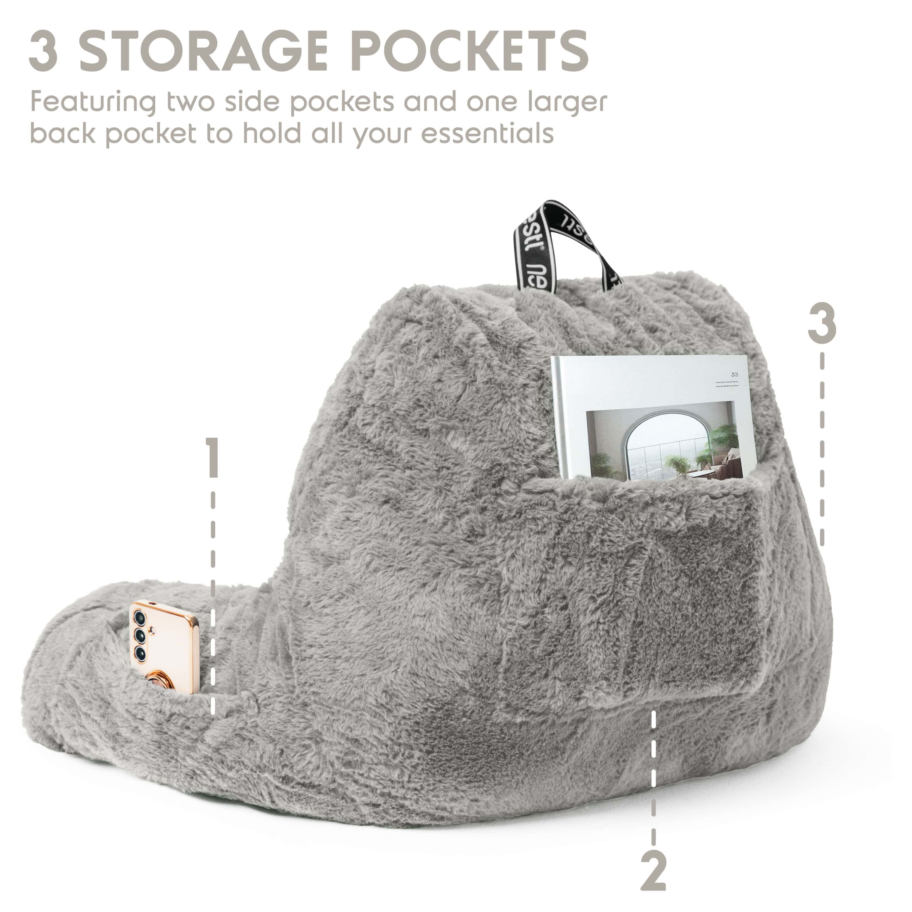 Nestl Reading Pillow, Backrest Pillows with Arms, Plush Faux Fur Back Pillow,&nbsp;Shredded Memory Foam Bed Rest Pillow, Gray