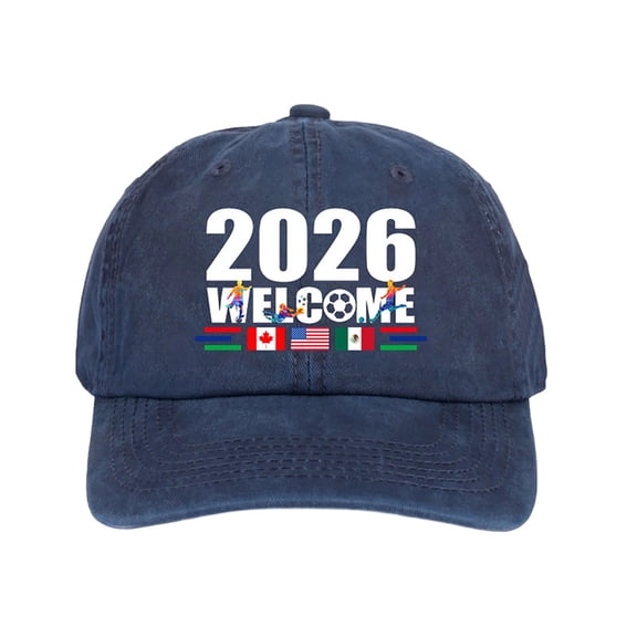 Cup 2026 Hats, Baseball Hat Adjustable Classic Low Hat Unconstructed Printing, USA Canada Mexico 2026 Host Country Soccer Football Supporters Cap (Navy)