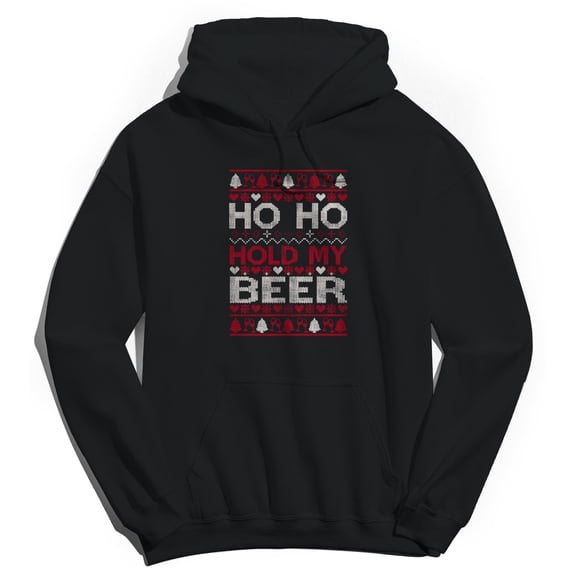 Haywood & Main Ho Ho Hold My Drink Graphic Black Men's Cotton Pullover Hoodie