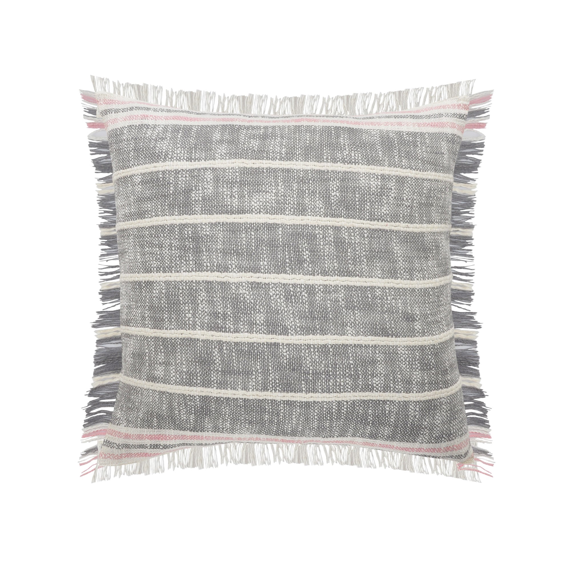Laddha Home Designs Loomed Striped Cotton Throw Pillow Cover - 20" - Gray and Pink