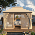 thumbnail image 2 of Sunmthink Outdoor Gazebo for Patio 10'x12', Metal Frame Canopy with Double Roofs, Heavy Duty Party Tent and Shelter with Mosquito Netting and Privacy Screen for Backyard,Garden,Deck (Beige), 2 of 9