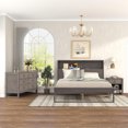 thumbnail image 2 of Royard Oaktree 3-Pieces Bedroom Sets Queen Size Platform Bed with Charge Station, Nightstand with Drawer and Shelf, 6-Drawer Dresser, Antique Gray, 2 of 7