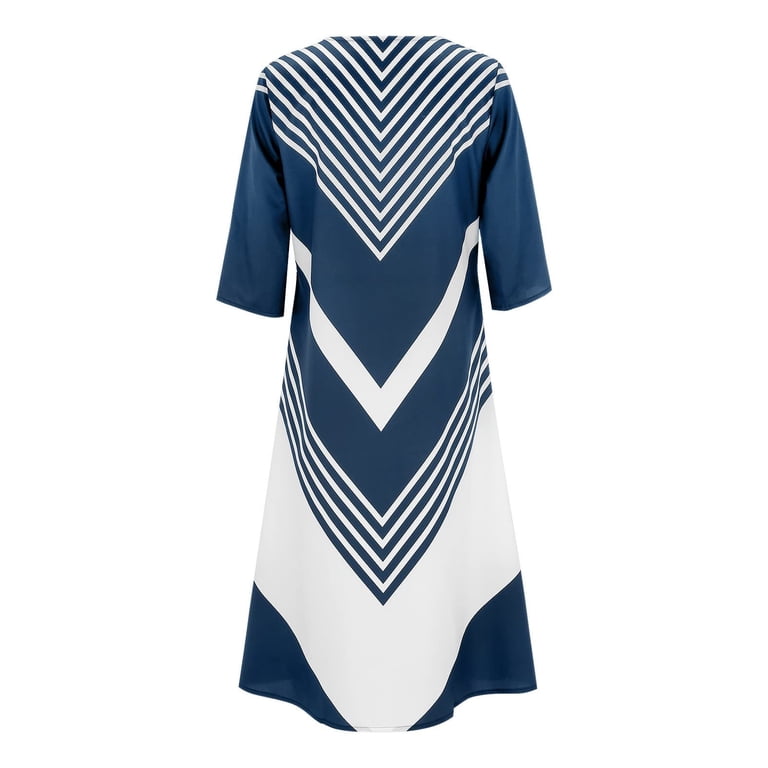Moxiu Womens Summer Dresses Geometric Midi Dress Button V Neck T Shirts Dress  Color Block Pleated A-Line Dress Casual Dress Pockets Blue,M - Walmart.com