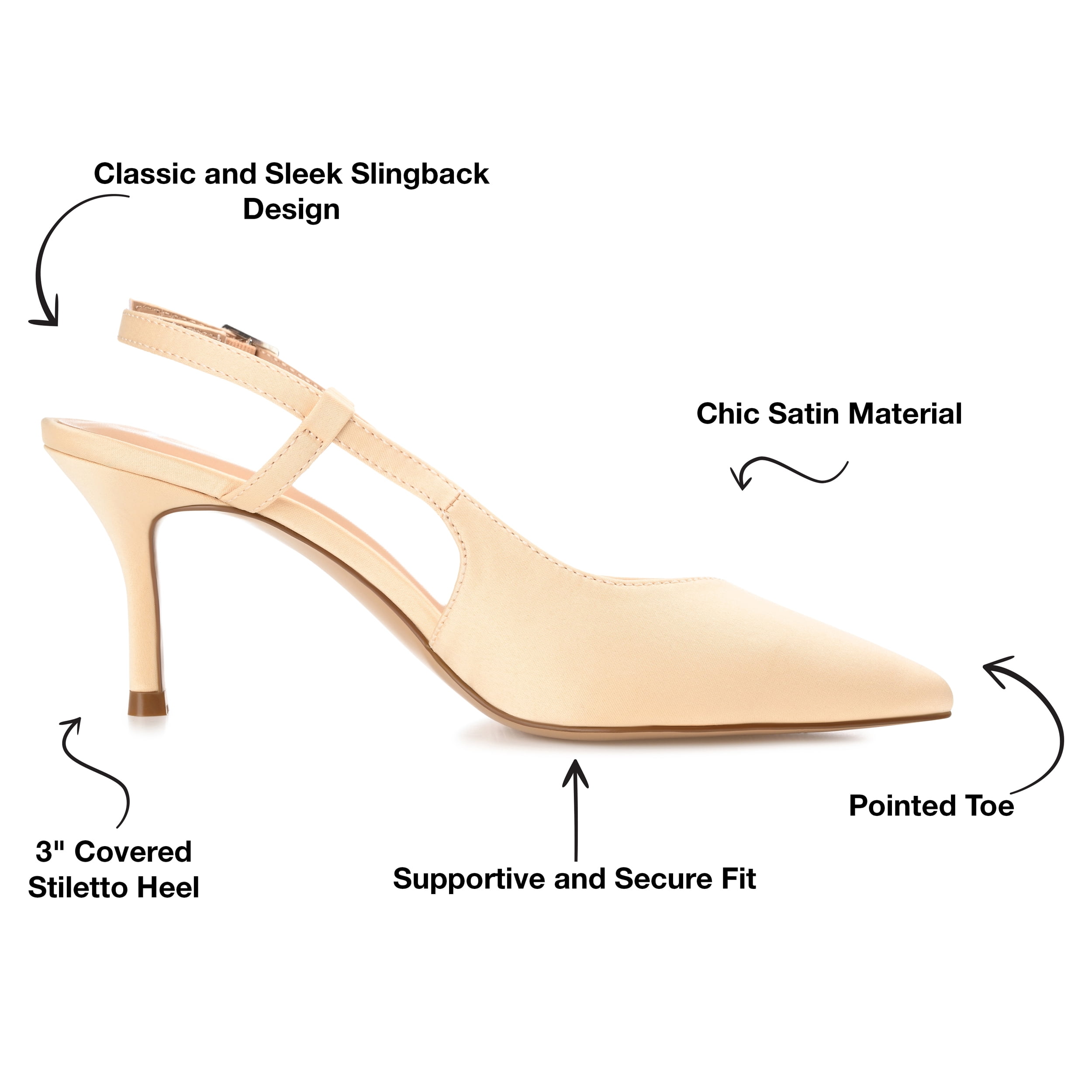 Journee Womens Knightly Sling Back Mid Stiletto Pointed Toe Pumps, Widths Available