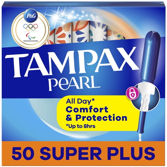 Tampax Pearl Super Plus Plastic Tampons, Unscented, 50 Count