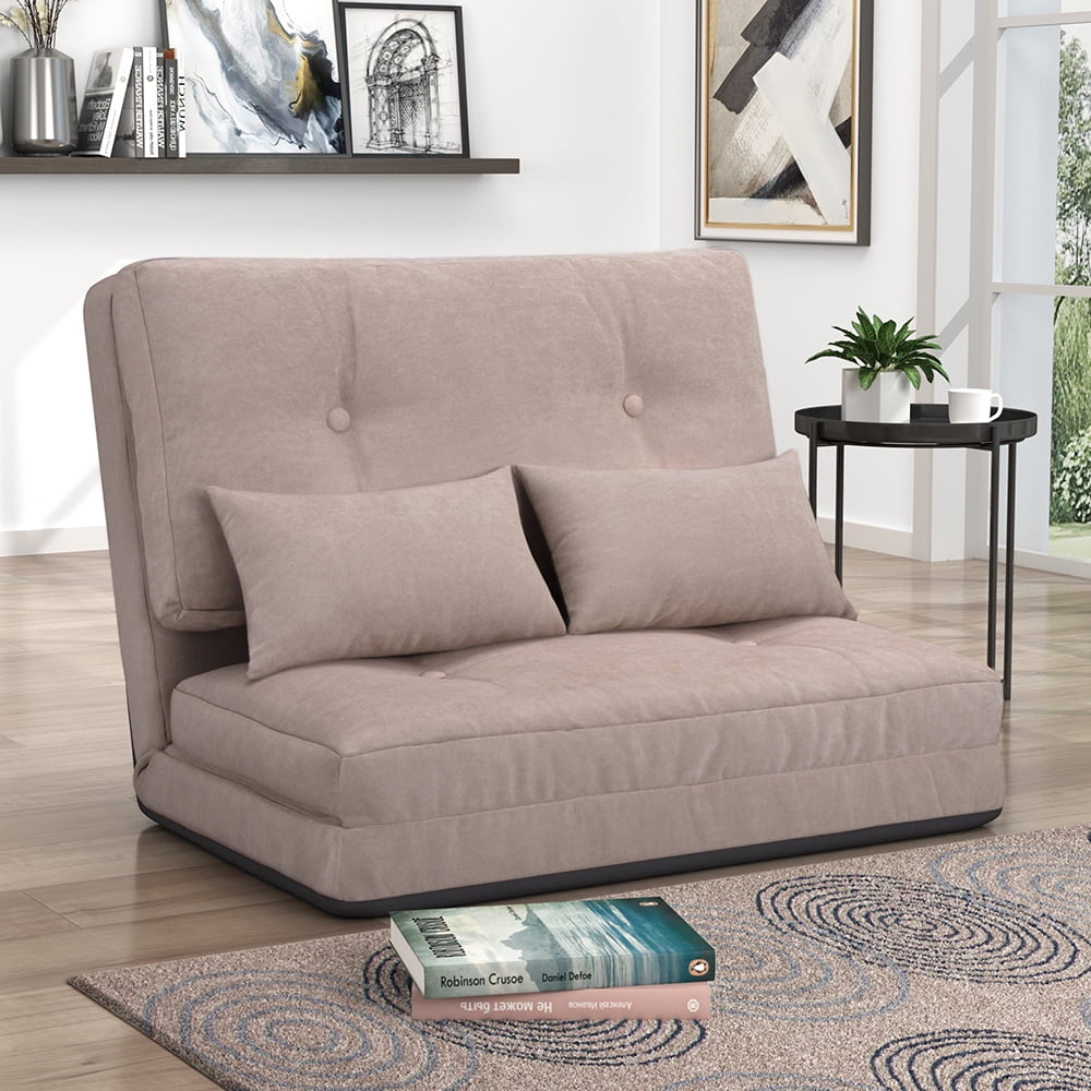 Kepooman Adjustable Folding Leisure Sofa Bed with Two Pillows for Living Room, Beige Kepooman Adjustable Folding Leisure Sofa Bed with Two Pillows for Living Room, Beige