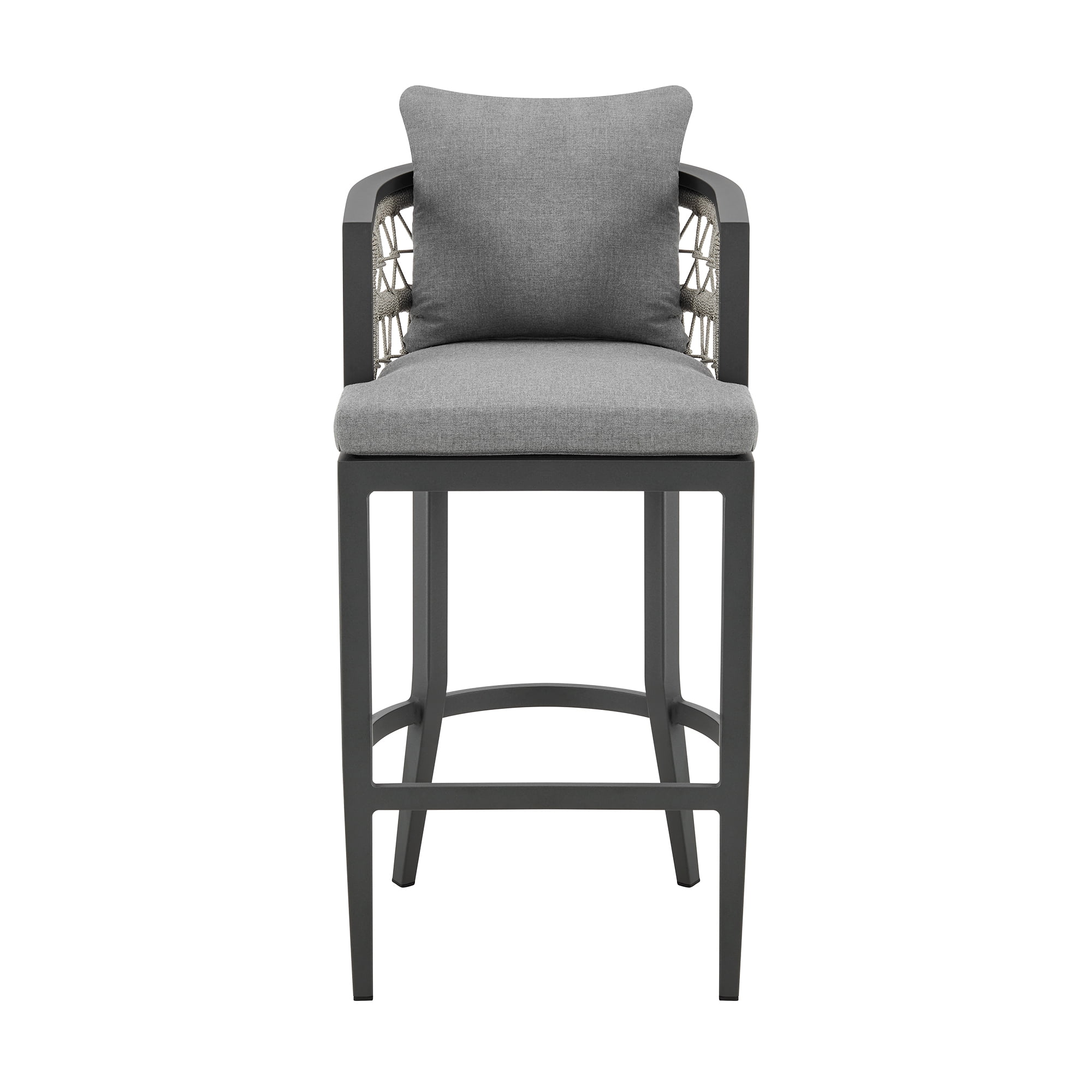 Zella Outdoor Patio Bar or Counter Stool in Aluminum with Rope and Cushions