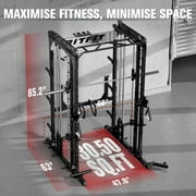 RitFit M1 Pro Smith Machine with Cable Crossover System, Multi-Function Squat Rack Power Cage for Home Gym, Power Rack and Packages with Weight Bench and 7 FT Olympic Barbell, Black
