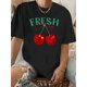 thumbnail image 1 of Camiseta de manga corta con cuello redondo y estampado retro informal de Deer Chive Targeted One, ropa para mujer, top deportivo de ocio., 1 of 6