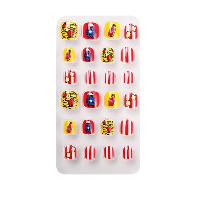 Minnieouse 1 Juego de puntas de uñas artificiales Prensa en las uñas para niños Dibujos animados Adorable Pre-pegamento Niños Cubierta Type1 NO1