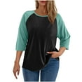 thumbnail image 2 of Fanxing Raglan Sleeve Tops for Women 3/4 Sleeve T Shirts Casual Baseball Tees Loose Fit Round Tunic Blouse Army Green,XL, 2 of 8