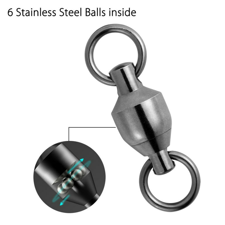 Dr.Fish 20 Packed Ball Bearing Swivel 100% Copper Stainless Steel Welding  Rings Black Nickel Finish Super High Strength Saltwater Big Game Fishing 