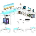 thumbnail image 5 of Homieasy L Shaped Desk with Power Outlets and LED Lights, 55 Inch Reversible L-Shaped Gaming Desk with Storage Shelves and Monitor Stand, Corner Computer Desk with Unique Grid Design, White, 5 of 8