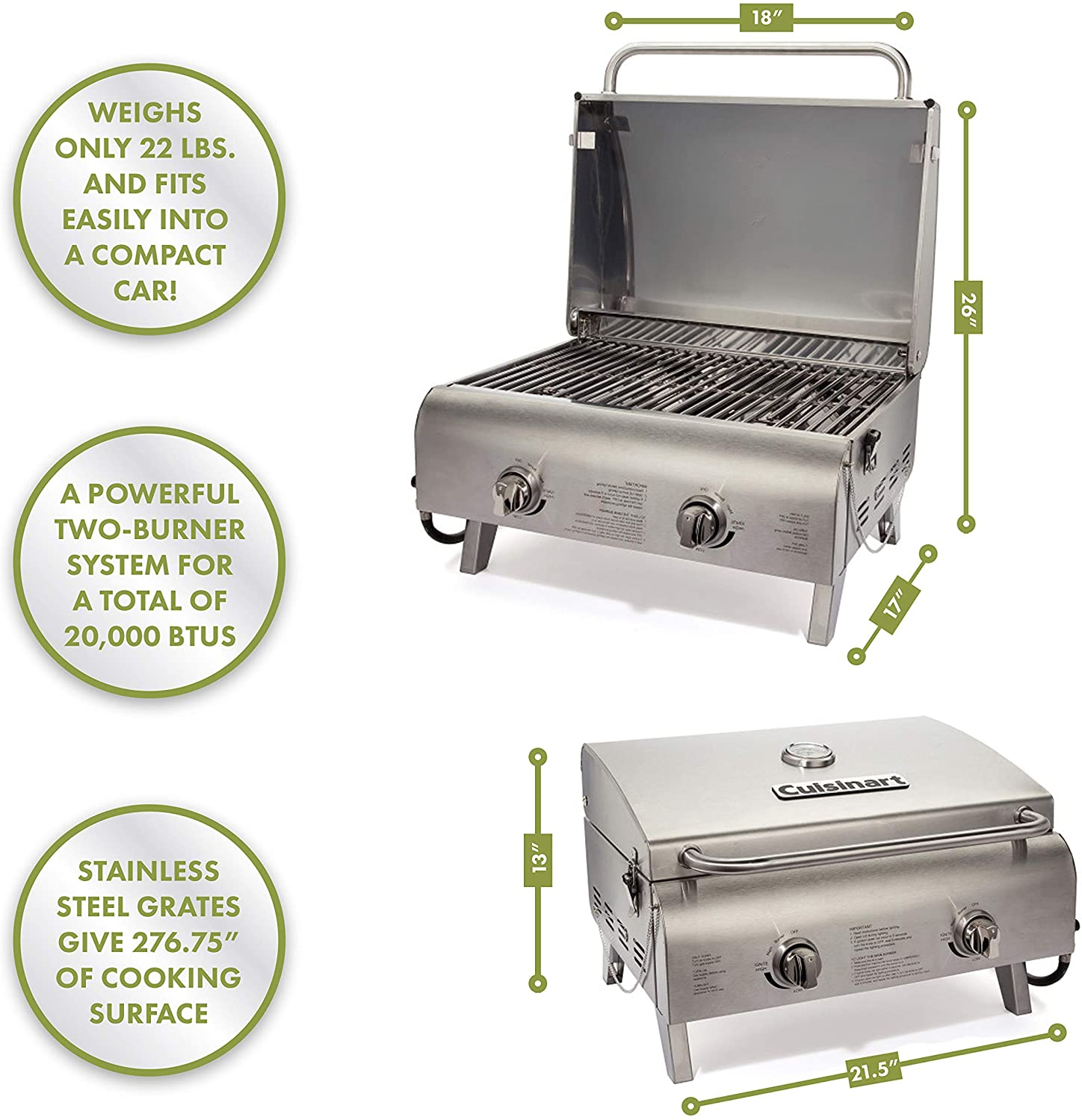 Cuisinart CGG-306 Chef's Style Propane Tabletop Grill, Two-Burner, Stainless Steel - image 3 of 3