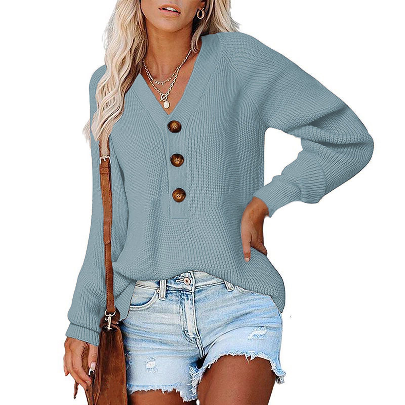 jsaierl Womens Plus Size Sweaters Long Sleeve Knit Top Elegant V-Neck Button  Up Sweater Solid Pullover Jumper Winter Sweaters for Women 2022 -  Walmart.com