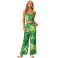 thumbnail image 1 of Conjunto de dos piezas para mujer con estampado tropical Cami Crop Top Cintura elástica Pantalones de pierna ancha Conjuntos Verde XS, 1 of 6