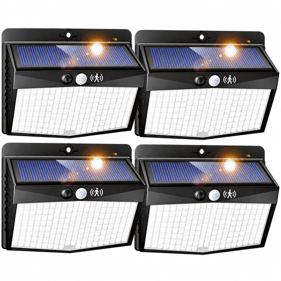 Hovmap Solar Outdoor Wall Lights with Motion Sensor, 168 LED Super Bright Security Lamp, 3 Modes, IP65 Waterproof for Garden Garage Yard, 4 Pack