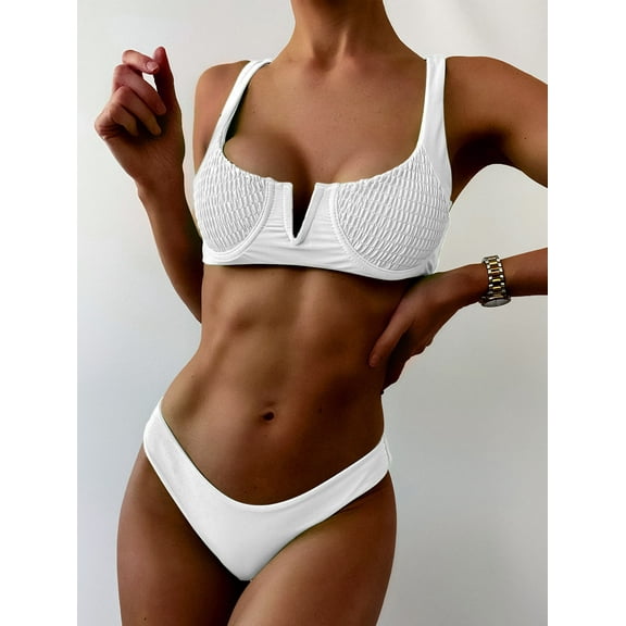 ZAFUL for Women Shirred V Wired Bikini Set White S