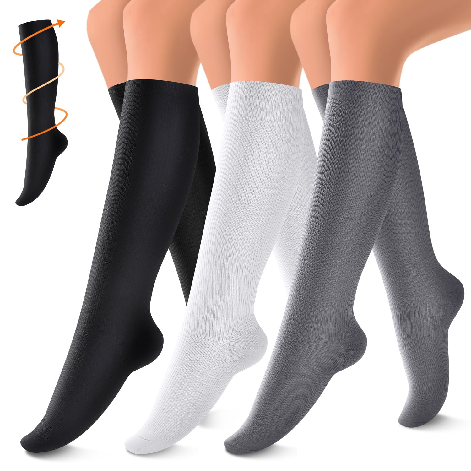 3 Pairs Copper Compression Socks for Women & Men Circulation 1520 mmHg