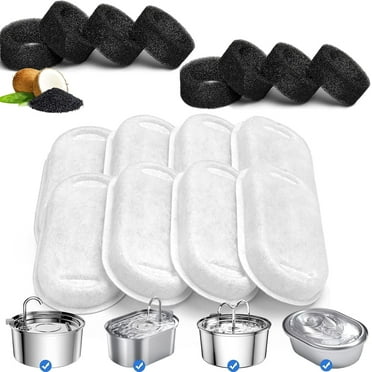 Cat Water Fountain Filters(8 8pcs), Replacement Filters for 3.2L/108oz(2L/ 67oz) Stainless Steel Pet Fountain, Dog Water Fountain, 8pcs Carbon Filters   8pcs Sponges