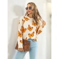 thumbnail image 5 of Women'S Casual Butterfly Print Knitted Pullover Sweaters Long Sleeve Crew Neck Jumper Tops Apricot M, 5 of 9