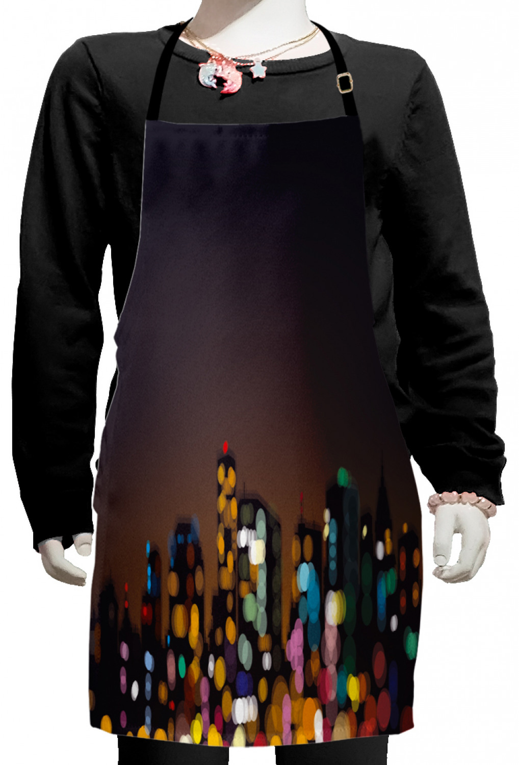 City Kids Apron, Cityscape at Night Abstract Display with Silhouettes ...