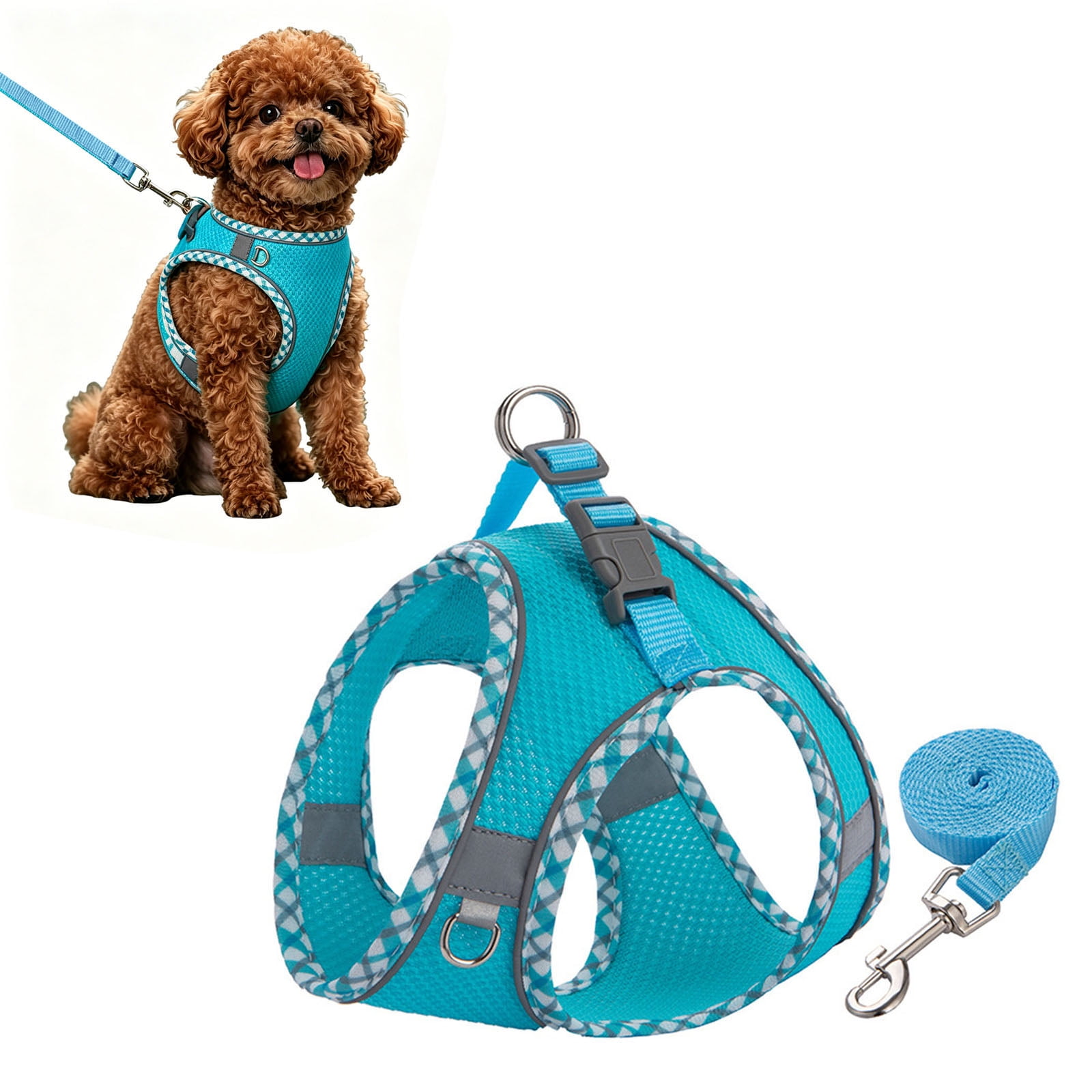 Secure Escape Proof Cat Harness and Leash Set Adjustable Soft Mesh Kitten Vest for Outdoor Walking Small Cat Training（Blue，Size XS)
